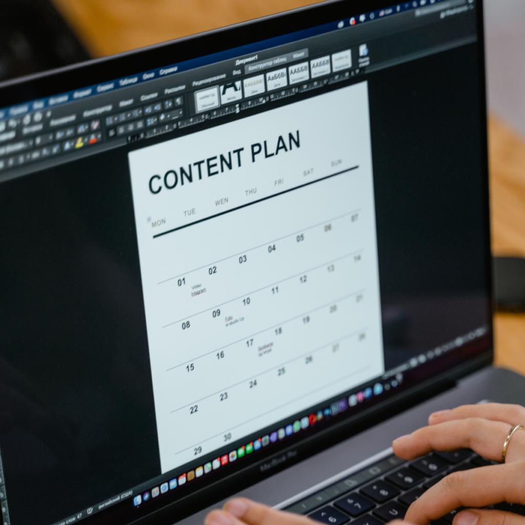 Content Calendar template on a laptop.